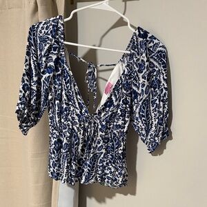Francesca's Collections Navy and White Floral Blouse